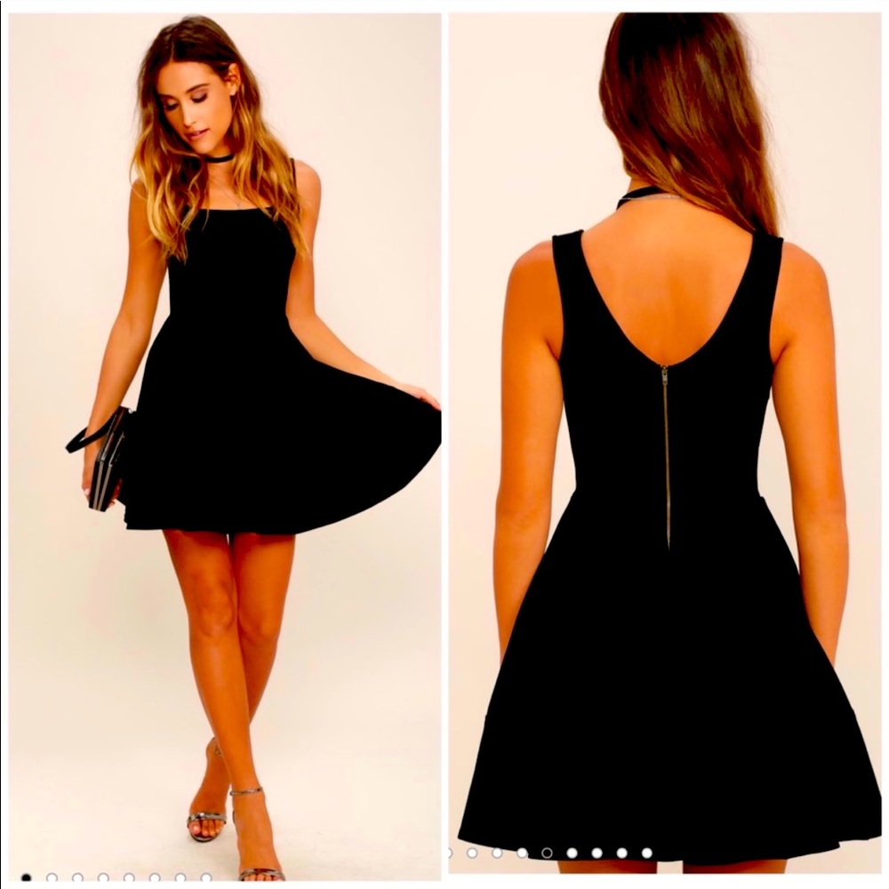 Lulus Home Before Daylight Black Fit & Flare Skater Dress L